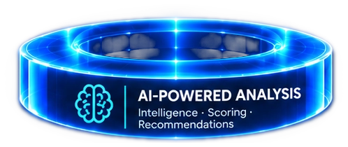 Neon holographic AI-Powered Analysis ring, stage 2 of the LOI platform